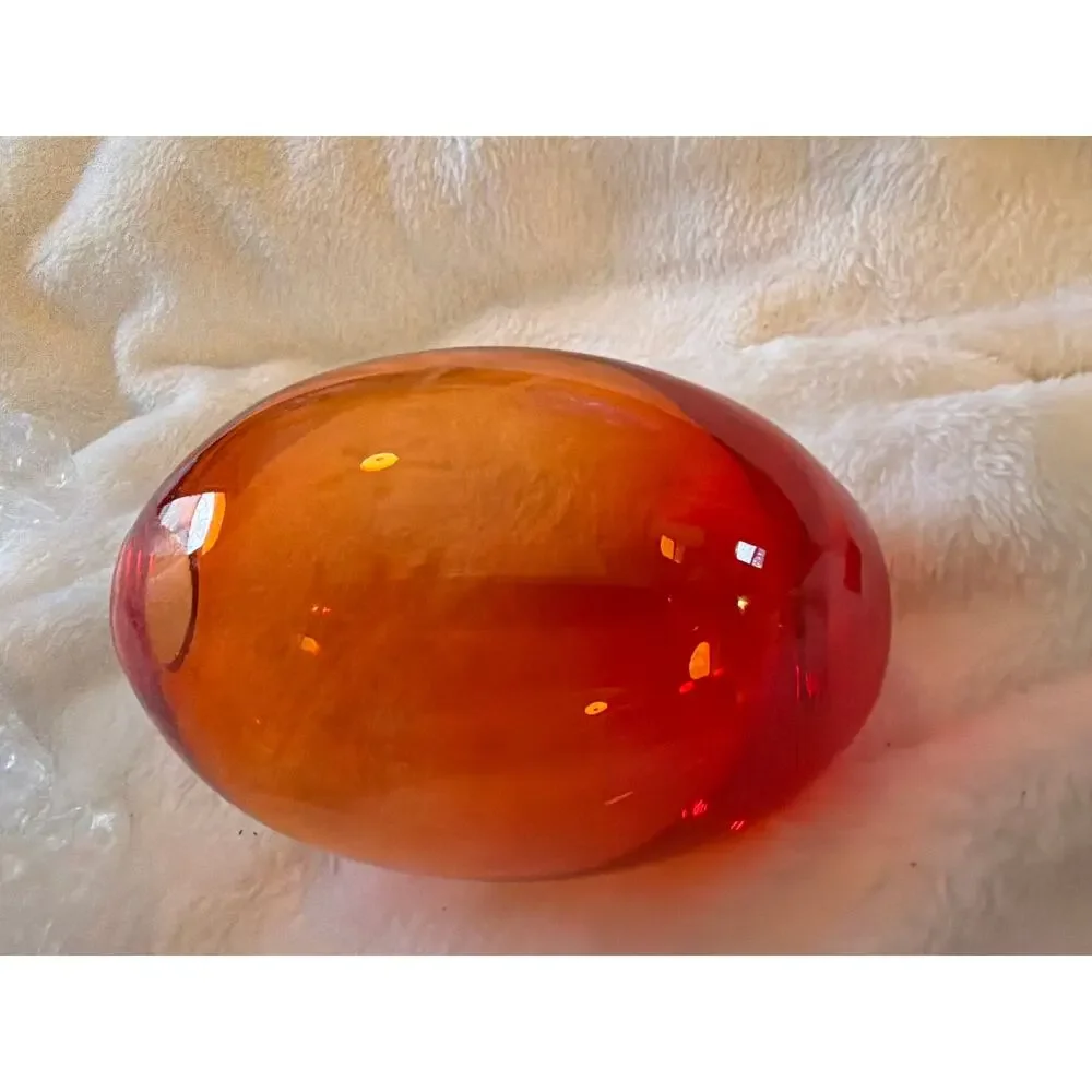 MCM Unsigned Art Glass Amberina Red Orange Ovoid Vase Rounded Heavy 5